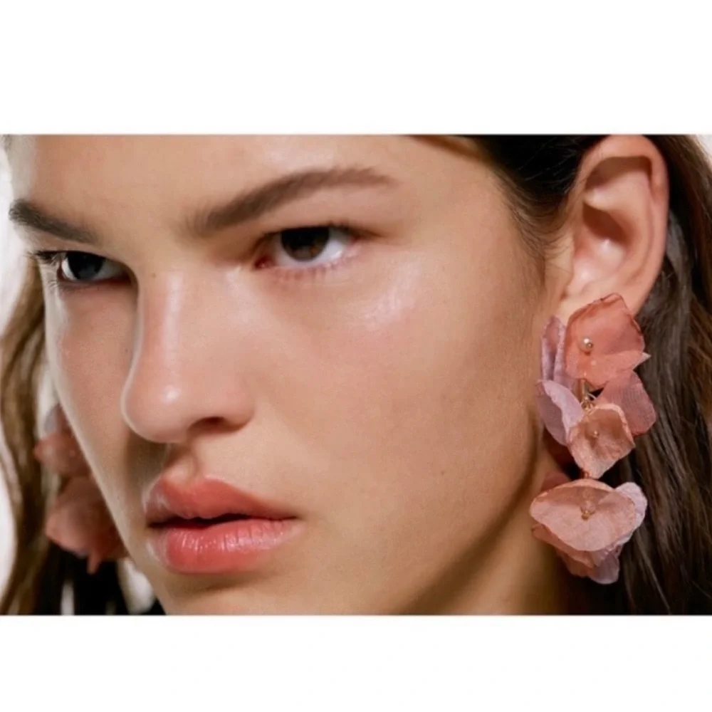 Zara Chiffon Flower Hoop Earrings - Picture 3 of 13